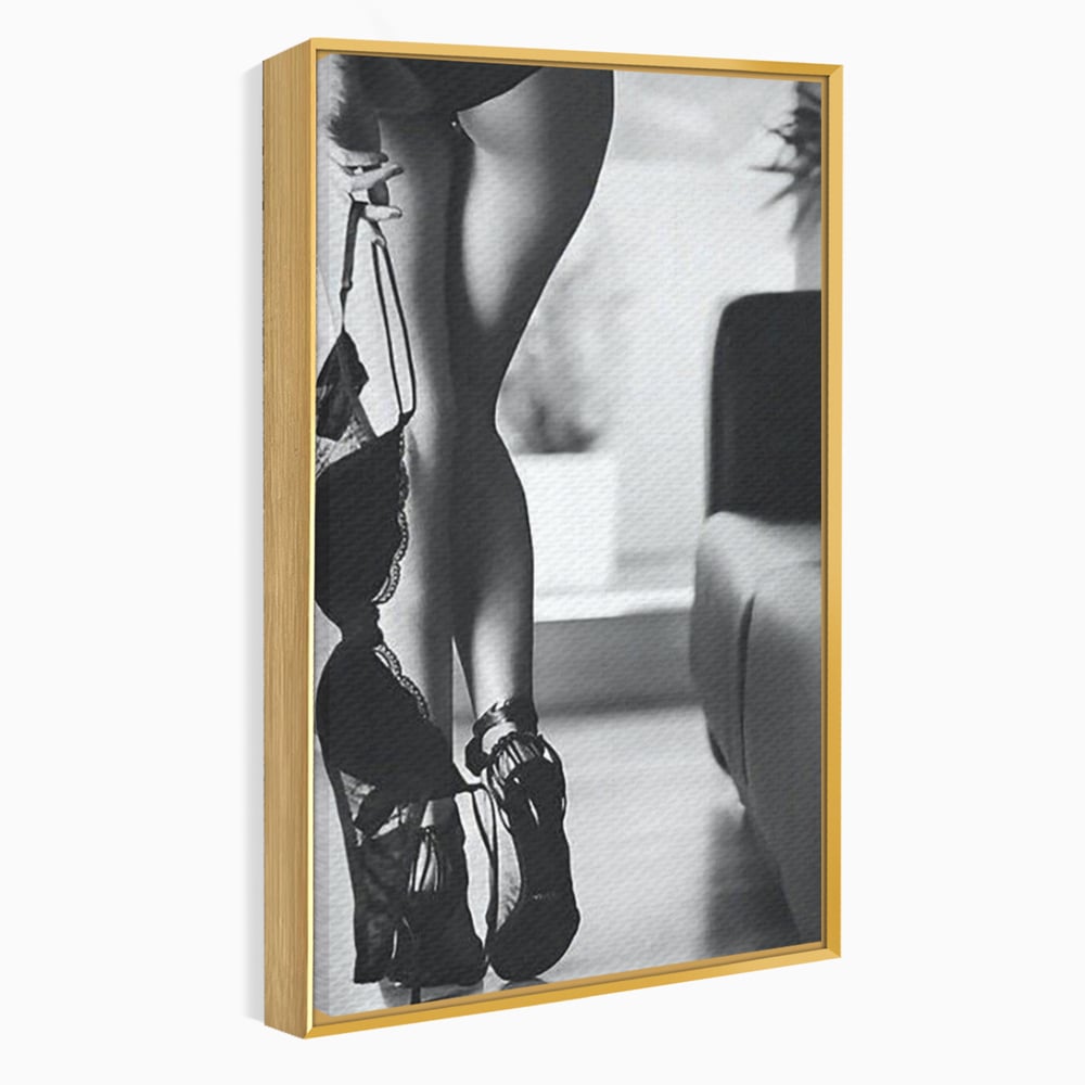 Tablou canvas cu tablou canvas cu silueta feminina, in rama de aluminiu auriu